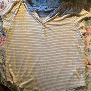 Liz Claiborne Beige And White Striped Short Sleeve Top Size X-Large
